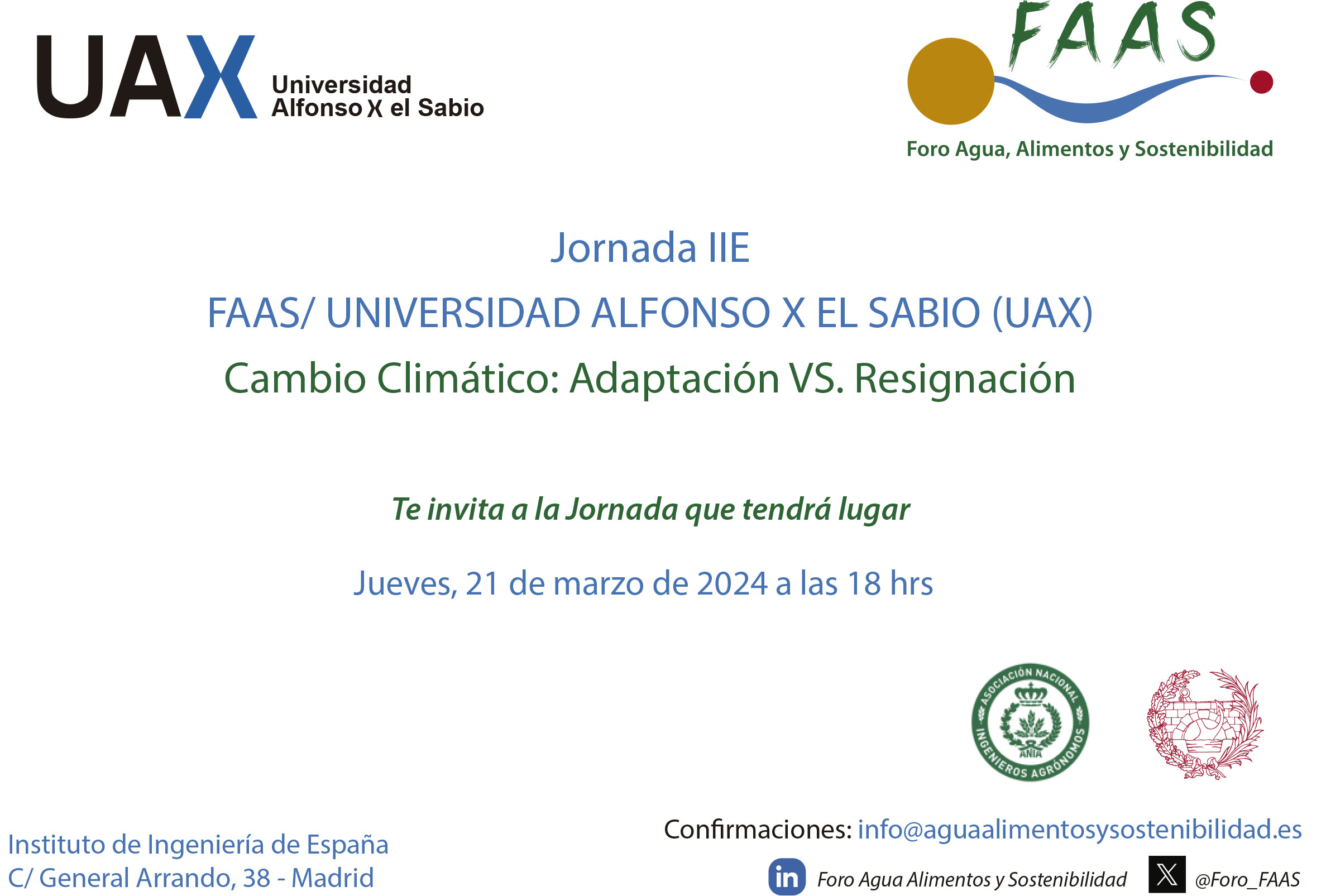 FAAS organiza la Segunda Jornada sobre Estrategias para la Adaptación al Cambio Climático: Adaptación vs. Resignación